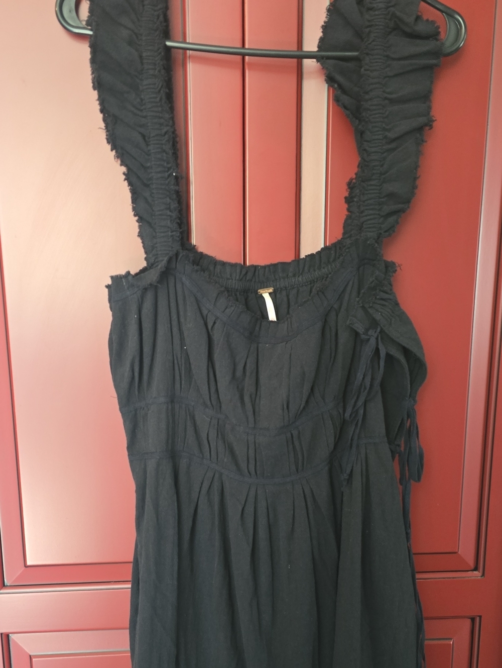 Black Smocked Strap Women's Dress FREE PEOPLE LARGE